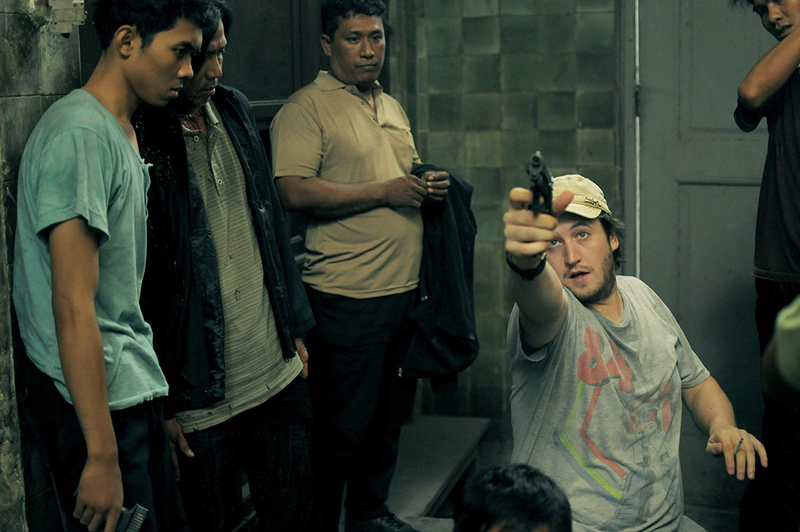 Evans on the set of The Raid 2.